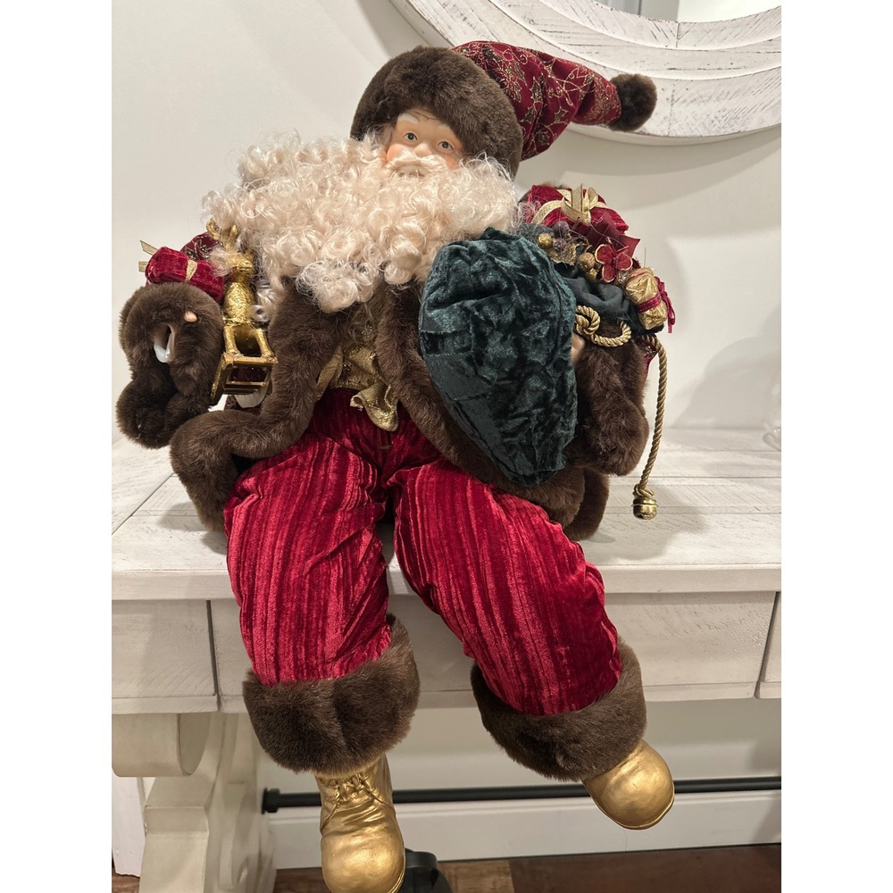 As-Is Vintage Jo-Ann Stores 24" Large Sitting Santa Figurine – Velvet & Faux Fur